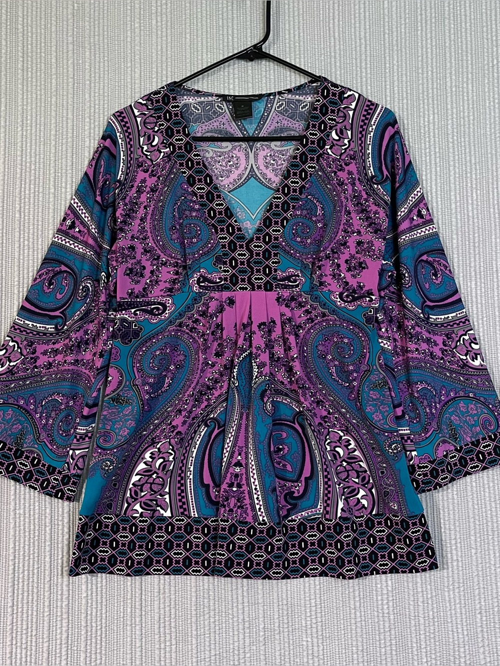 INC International Concepts Boho Peasant Tunic Top Purple Green Womens M